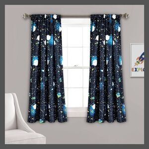 Lush Decor - 52"x63" Kids' Universe Room Darkening Window Curta Navy